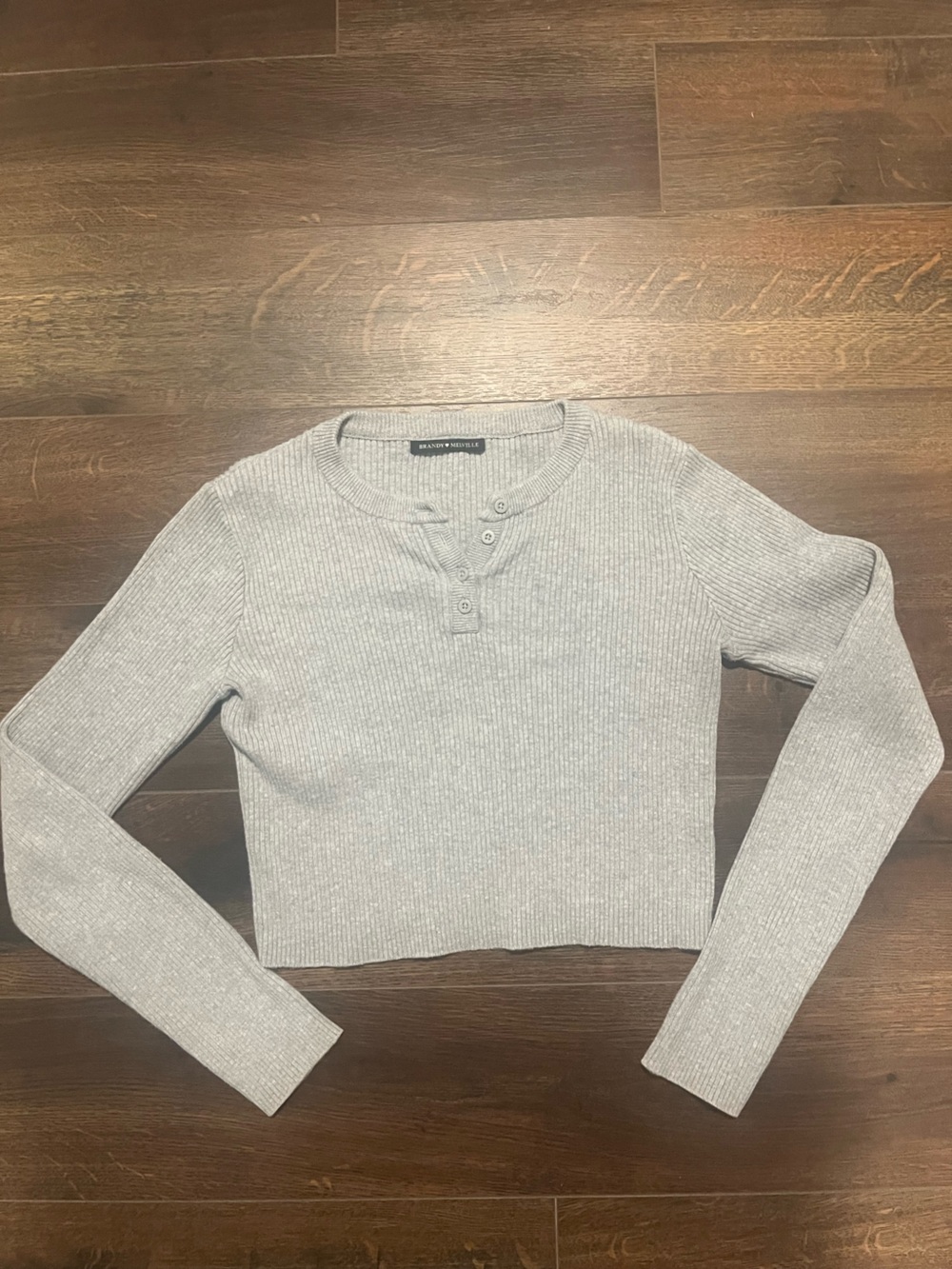 Brandy Melville Light Gray Ribbed Henley Crop Top